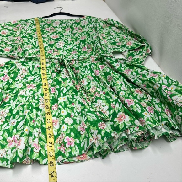 French violet boutique balloons sleeves Floral Green and Pink mini  Dress L - Picture 4 of 13